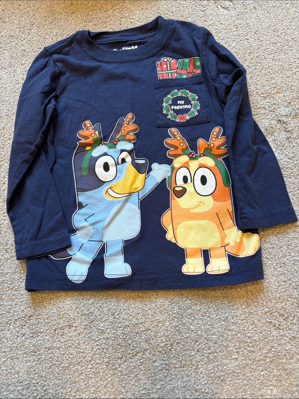 Bluey Holiday Graphic Long-Sleeve Top - Navy Blue